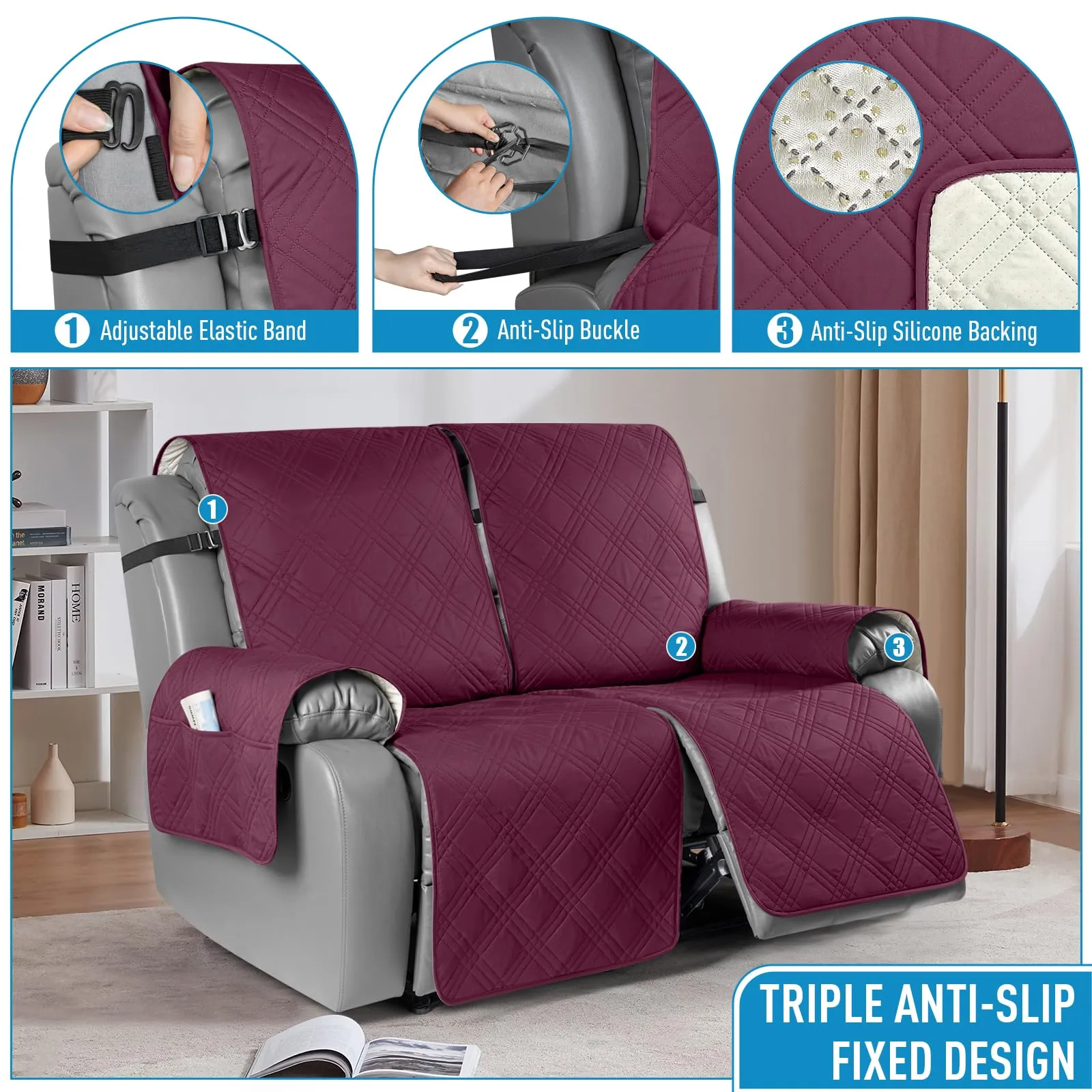 Waterproof Recliner Chair Cover with Double Straps