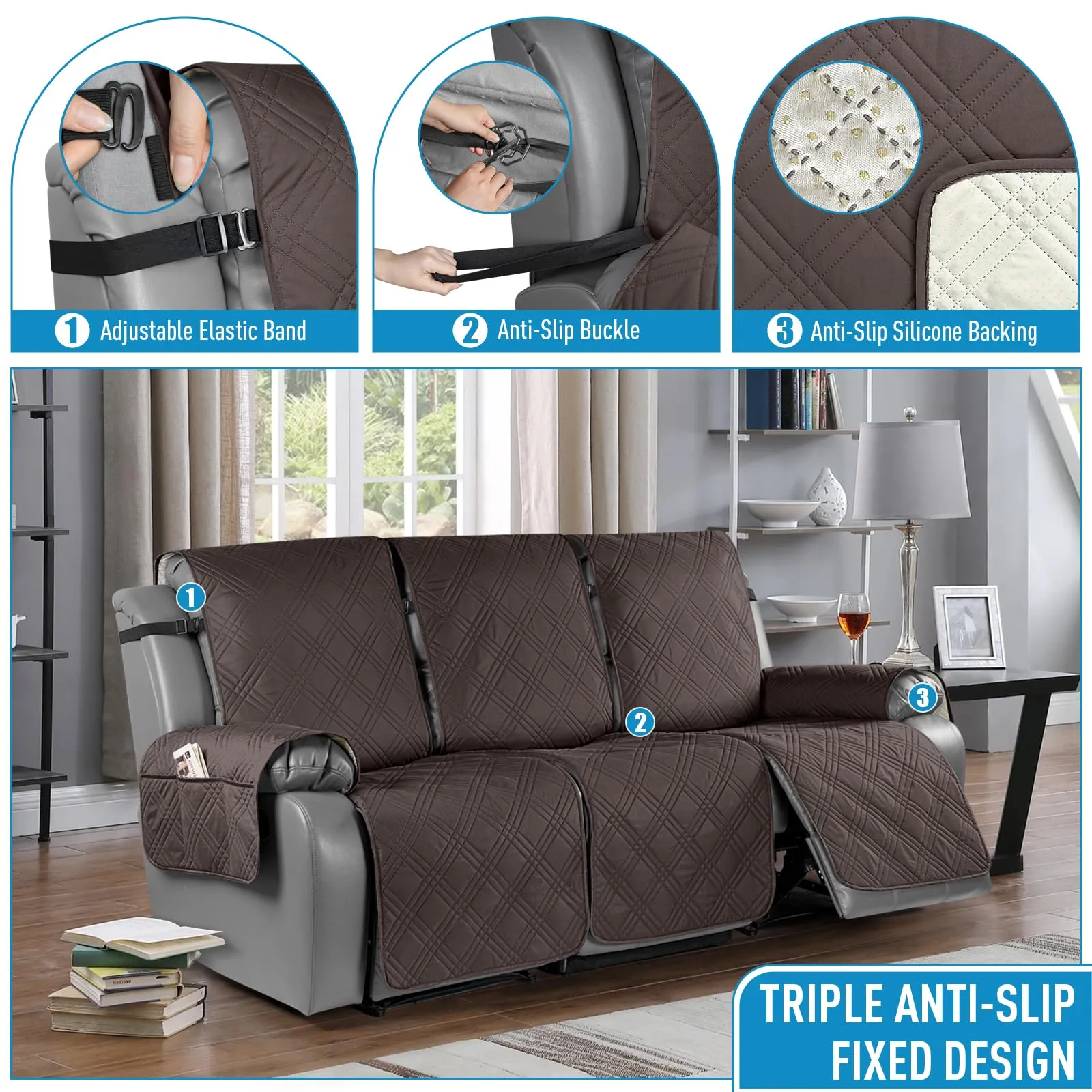 Waterproof Recliner Chair Cover with Double Straps