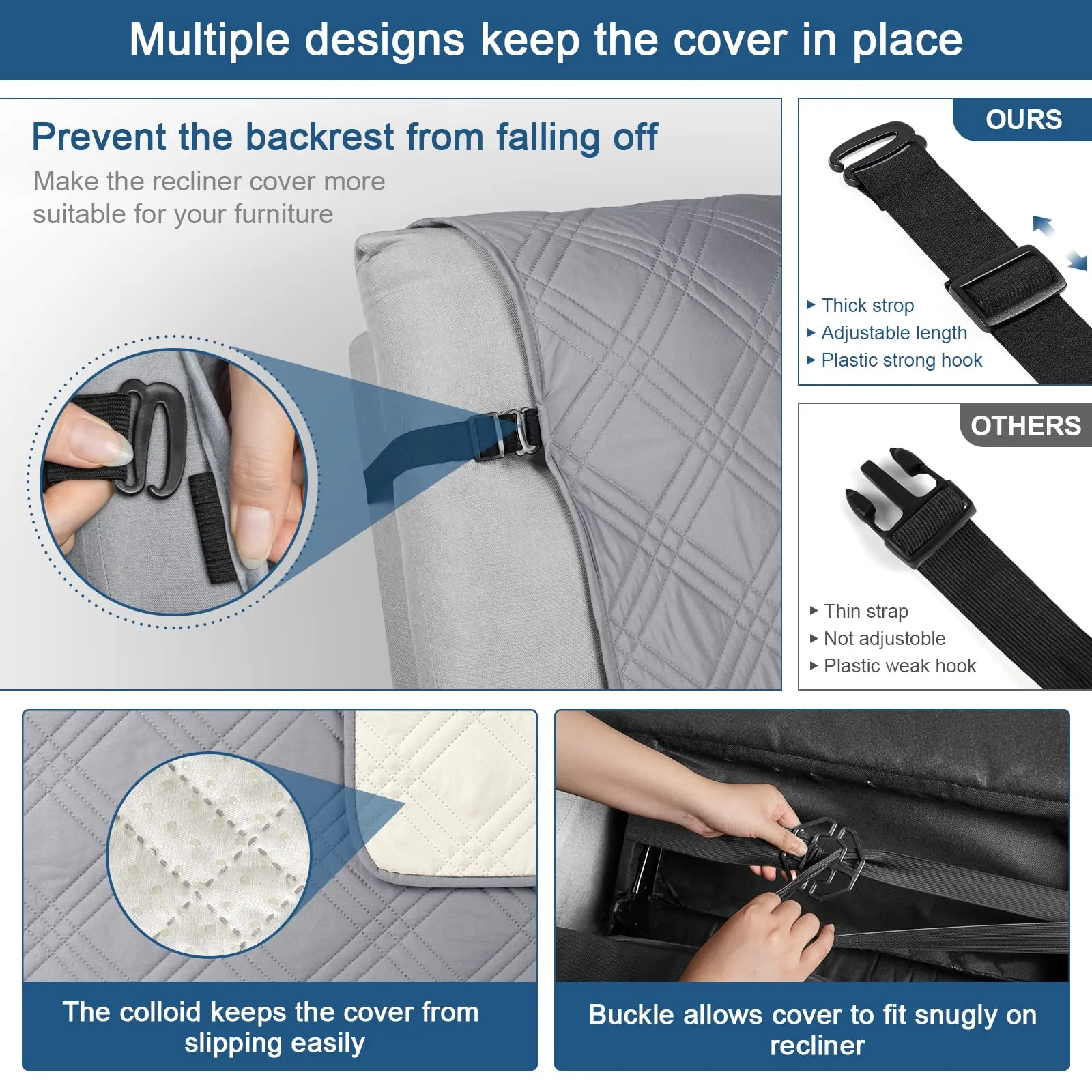 Waterproof Recliner Chair Cover with Double Straps