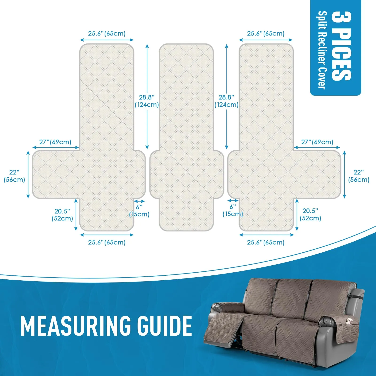 Waterproof Recliner Chair Cover with Double Straps