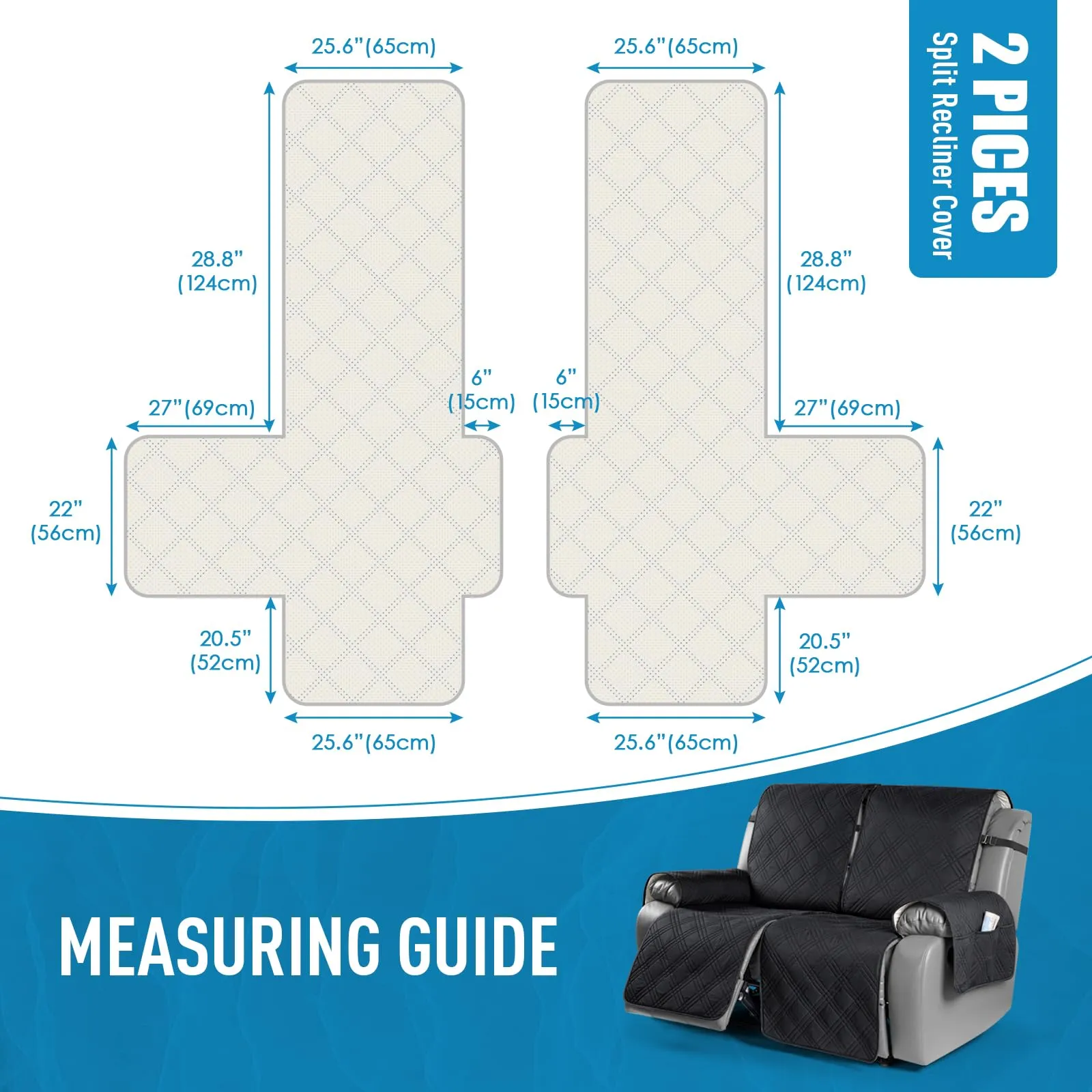 Waterproof Recliner Chair Cover with Double Straps