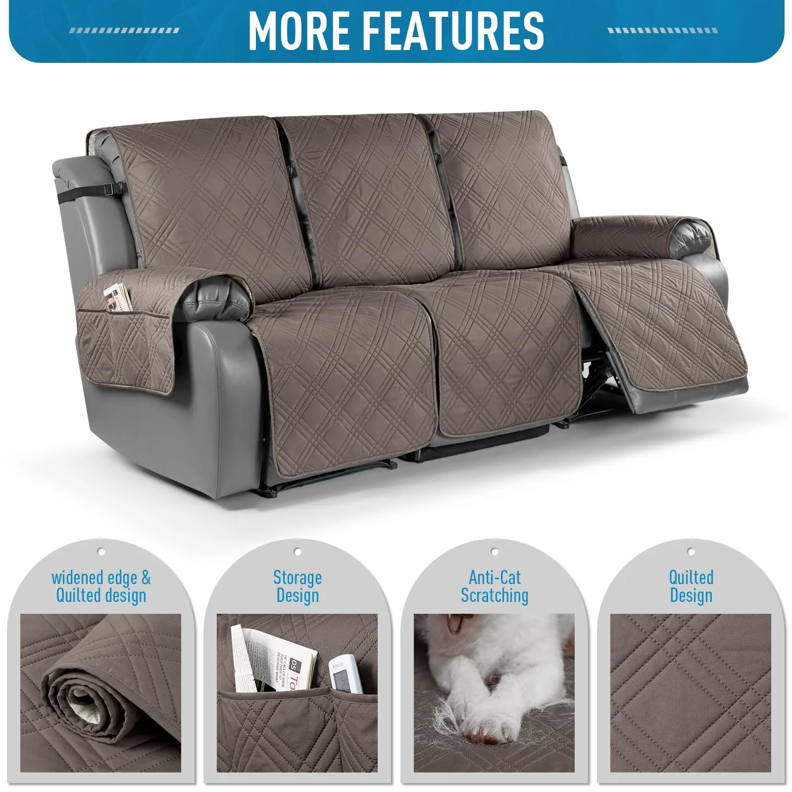 Waterproof Recliner Chair Cover with Double Straps