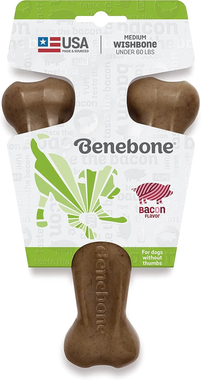 Wishbone Durable Dog Chew Toy for Aggressive Chewers, Real Bacon, Made in USA, Medium