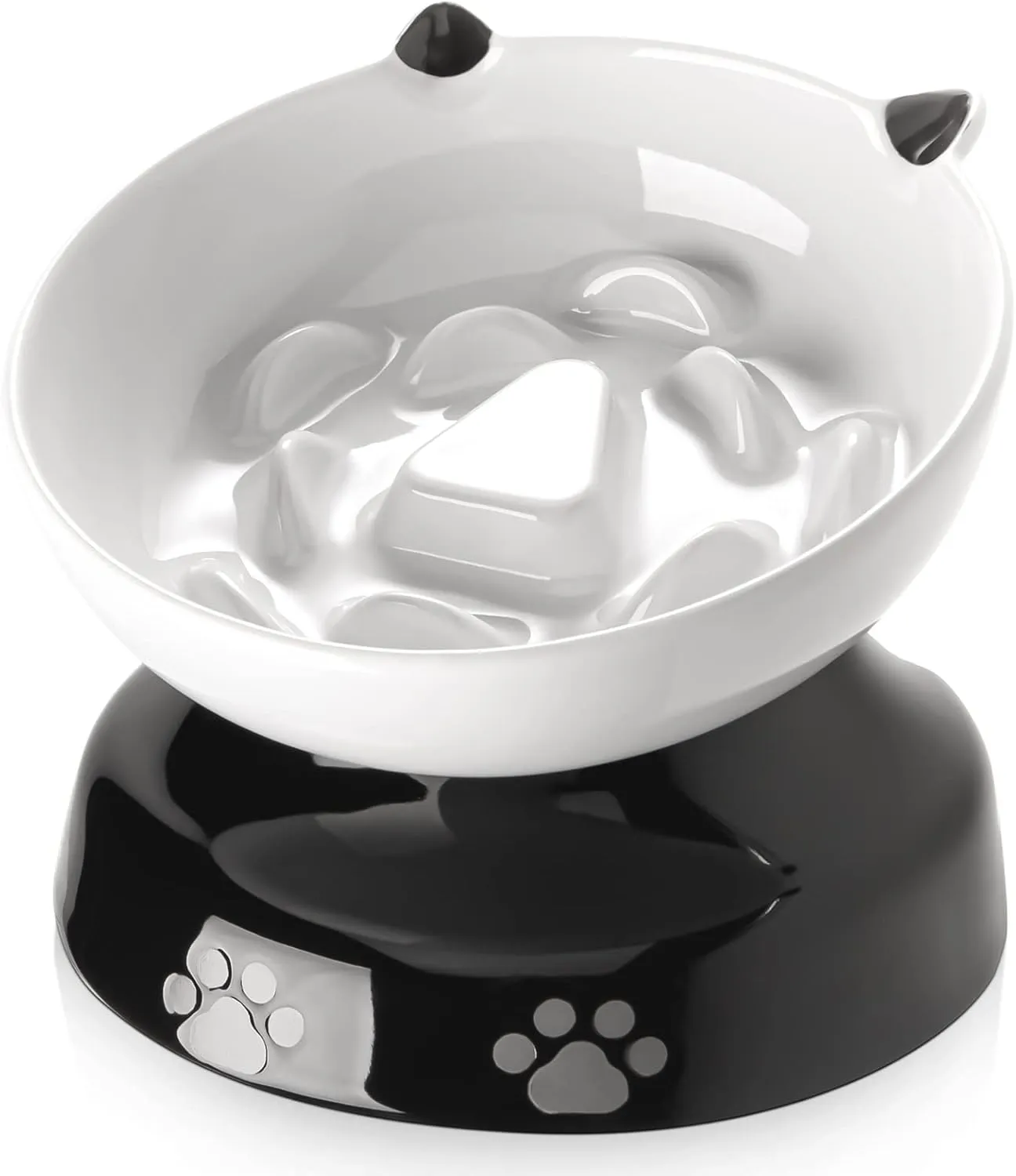 Y YHY Ceramic Cat Slow Feeder, Elevated Dog Food Bowl Tilted Design, Slow Feeder Bowl no Black Chin, Cat Shape for Dry and Wet Food